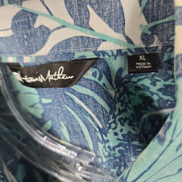Travis Mathew Shirt Men's Blue Floral Hawaiian Button Shirt Golf Size XL - Picture 3 of 10